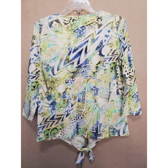 Chico's Cotton/Modal Mixed Print V-Neck Tie-Front Blouse Size 1 Medium - Picture 4 of 7